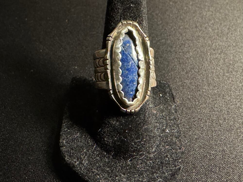 Vintage Nila Johnson Sterling Size 6.5 Navajo Ring Lapis Inlay
